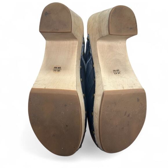 GAP‎ Leather Navy Blue Studded Clogs Wooden Heel Mules Women’s Size 8.5 - Picture 6 of 9